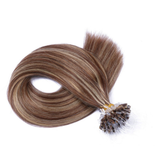 25 x Micro Ring / Loop - 4/24 Gestrhnt - Hair Extensions 100% Echthaar - NOVON EXTENTIONS 60 cm - 1 g