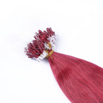 25 x Micro Ring / Loop - Burg - Hair Extensions 100% Echthaar - NOVON EXTENTIONS 60 cm - 1 g