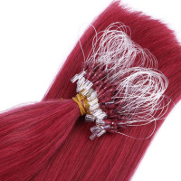 25 x Micro Ring / Loop - Burg - Hair Extensions 100% Echthaar - NOVON EXTENTIONS 60 cm - 1 g