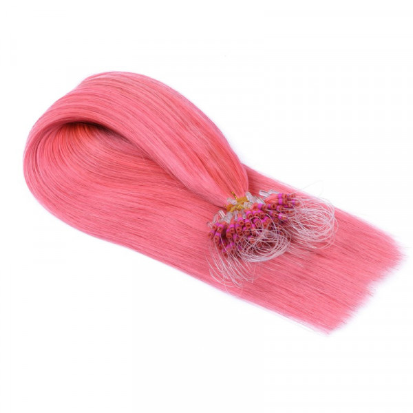 25 x Micro Ring / Loop - Pink - Hair Extensions 100% Echthaar - NOVON EXTENTIONS 50 cm - 1 g