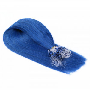 25 x Micro Ring / Loop - Blue - Hair Extensions 100% Echthaar - NOVON EXTENTIONS 50 cm - 1 g