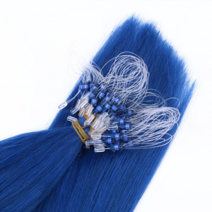 25 x Micro Ring / Loop - Blue - Hair Extensions 100% Echthaar - NOVON EXTENTIONS 50 cm - 1 g