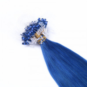 25 x Micro Ring / Loop - Blue - Hair Extensions 100% Echthaar - NOVON EXTENTIONS 50 cm - 1 g