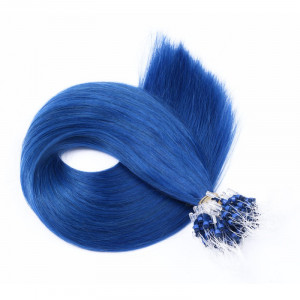 25 x Micro Ring / Loop - Blue - Hair Extensions 100% Echthaar - NOVON EXTENTIONS 50 cm - 1 g