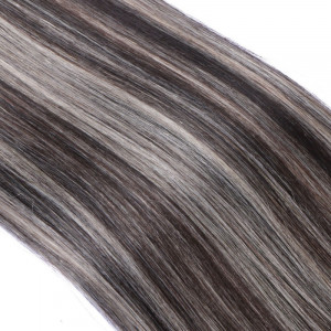25 x Micro Ring / Loop - 1b/Grey Gesträhnt - Hair Extensions 100% Echthaar - NOVON EXTENTIONS 50 cm - 1 g