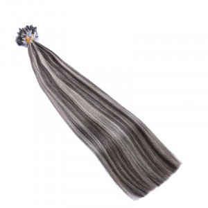 25 x Micro Ring / Loop - 1b/Grey Gesträhnt - Hair Extensions 100% Echthaar - NOVON EXTENTIONS 50 cm - 1 g