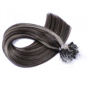 25 x Micro Ring / Loop - 1b/Grey Gesträhnt - Hair Extensions 100% Echthaar - NOVON EXTENTIONS 50 cm - 1 g