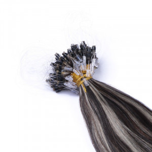 25 x Micro Ring / Loop - 1b/Grey Gesträhnt - Hair Extensions 100% Echthaar - NOVON EXTENTIONS 50 cm - 0,5 g