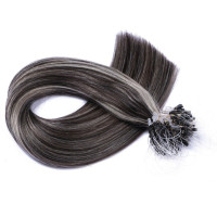 25 x Micro Ring / Loop - 1b/Grey Gesträhnt - Hair Extensions 100% Echthaar - NOVON EXTENTIONS 50 cm - 0,5 g
