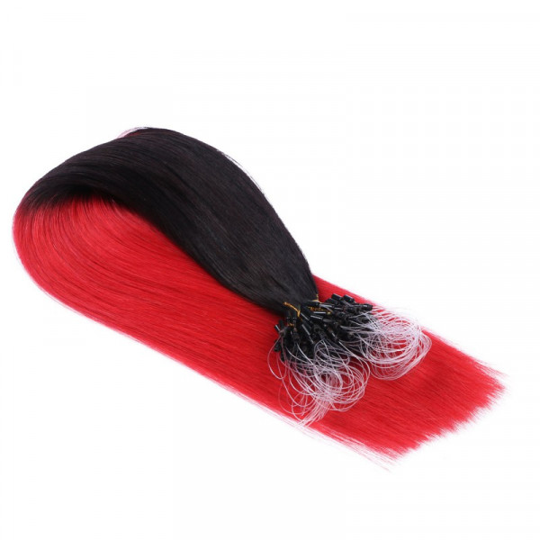25 x Micro Ring / Loop - 1B/Red Ombre - Hair Extensions 100% Echthaar - NOVON EXTENTIONS 50 cm - 1 g
