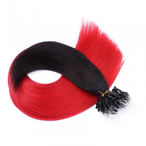 25 x Micro Ring / Loop - 1B/Red Ombre - Hair Extensions 100% Echthaar - NOVON EXTENTIONS 50 cm - 1 g
