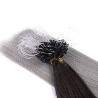 25 x Micro Ring / Loop - 1b/Silver Ombre - Hair Extensions 100% Echthaar - NOVON EXTENTIONS 50 cm - 1 g