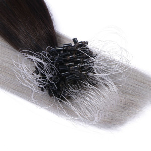 25 x Micro Ring / Loop - 1b/Silver Ombre - Hair Extensions 100% Echthaar - NOVON EXTENTIONS 50 cm - 1 g
