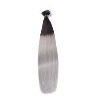 25 x Micro Ring / Loop - 1b/Silver Ombre - Hair Extensions 100% Echthaar - NOVON EXTENTIONS 60 cm - 1 g