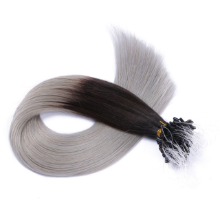 25 x Micro Ring / Loop - 1b/Silver Ombre - Hair Extensions 100% Echthaar - NOVON EXTENTIONS 60 cm - 1 g