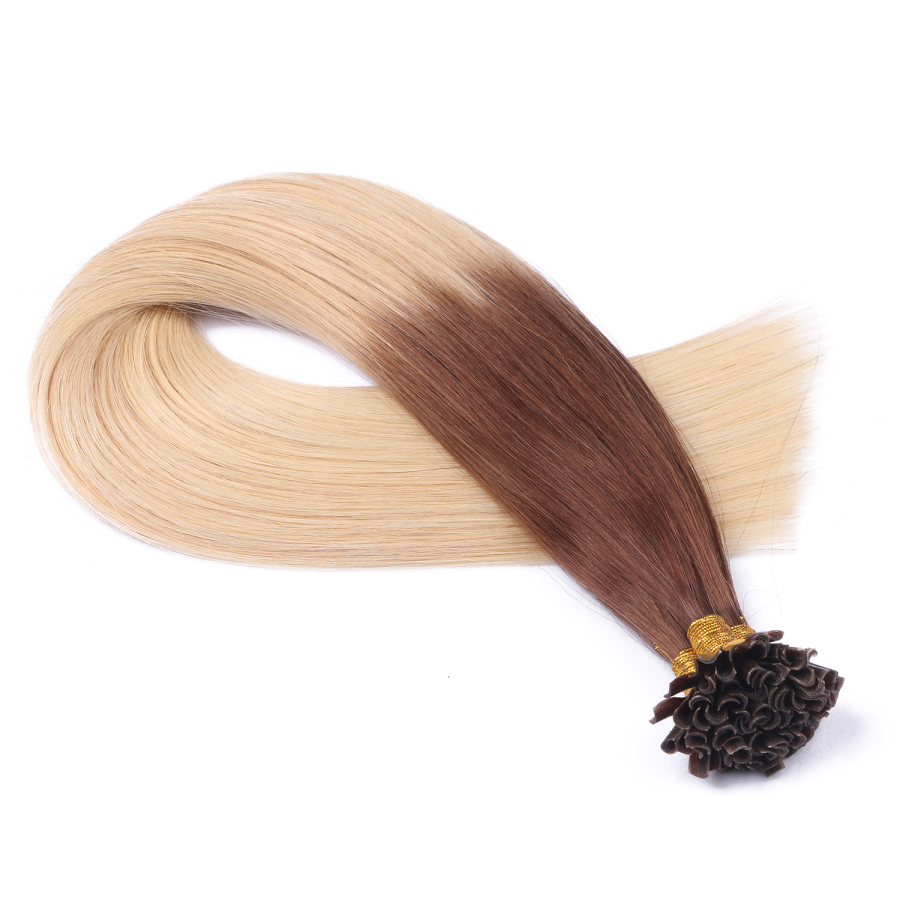 NOVON Keratin Bonding Haarverlängerungen – 100 Strähnen, 40 Cm, 1g/Strähne, 100% Remy Echthaar, Farbe 1B/Silber Ombré