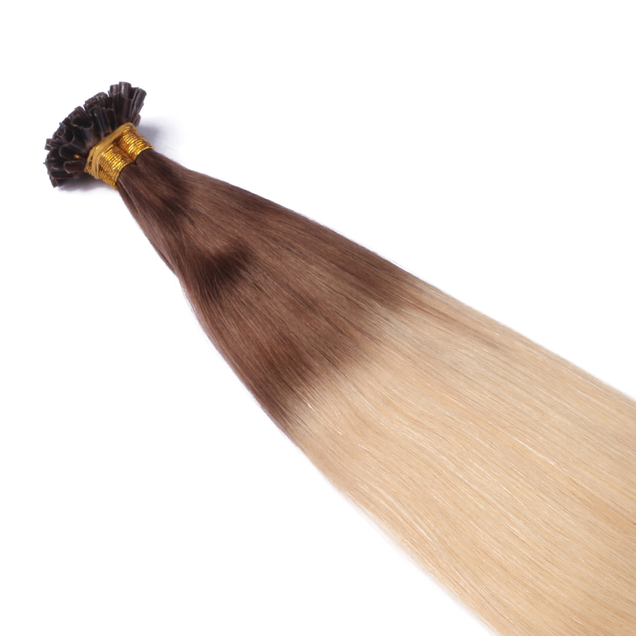NOVON Keratin Bonding Haarverlängerungen – 100 Strähnen, 40 Cm, 1g/Strähne, 100% Remy Echthaar, Farbe 1B/Silber Ombré