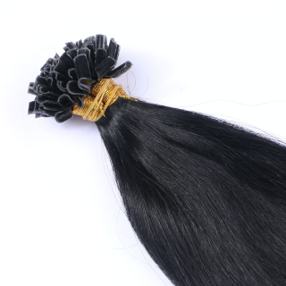 25 x Keratin Bonding Hair Extensions - 1 Schwarz 100% Echthaar - NOVON EXTENTIONS 60 cm - 0,5 g
