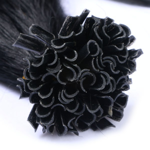 25 x Keratin Bonding Hair Extensions - 1 Schwarz 100% Echthaar - NOVON EXTENTIONS 60 cm - 0,5 g