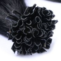 25 x Keratin Bonding Hair Extensions - 1 Schwarz 100% Echthaar - NOVON EXTENTIONS 60 cm - 0,5 g