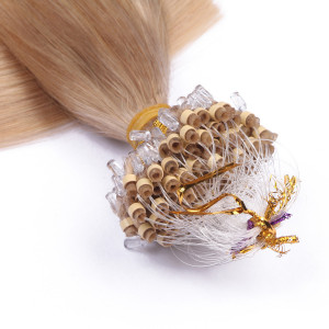 25 x Micro Ring / Loop - 101 Mittelblondasch - Hair Extensions 100% Echthaar - NOVON EXTENTIONS 60 cm - 0,5 g