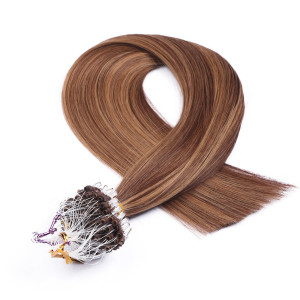25 x Micro Ring / Loop - 6/12 Gesträhnt - Hair Extensions 100% Echthaar - NOVON EXTENTIONS 60 cm - 1 g