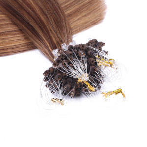 25 x Micro Ring / Loop - 6/27 Gesträhnt - Hair Extensions 100% Echthaar - NOVON EXTENTIONS 50 cm - 1 g