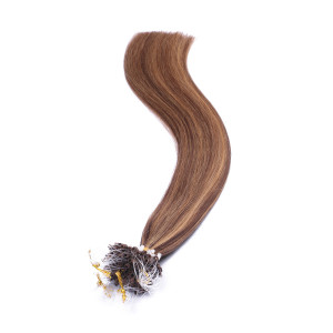 25 x Micro Ring / Loop - 6/27 Gesträhnt - Hair Extensions 100% Echthaar - NOVON EXTENTIONS 50 cm - 1 g
