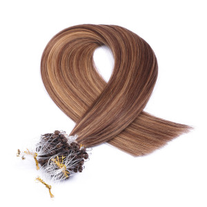 25 x Micro Ring / Loop - 6/27 Gesträhnt - Hair Extensions 100% Echthaar - NOVON EXTENTIONS 50 cm - 1 g