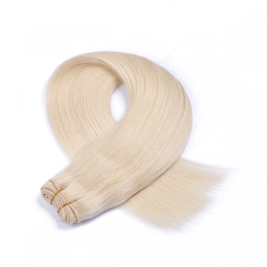 Echthaar Tressen - Weft Extentions - 60 Platin - Weissblond