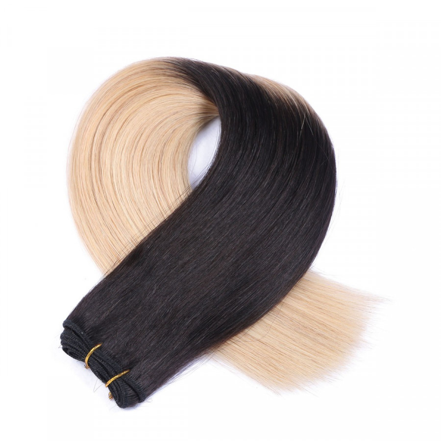 Echthaar Tressen - Weft Extentions - 1b/24 Ombre