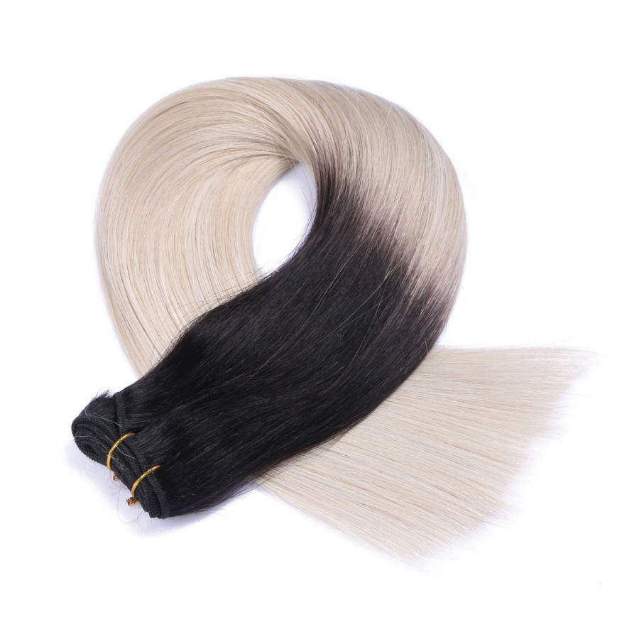 Echthaar Tressen - Weft Extentions - 1b/Grey Ombre