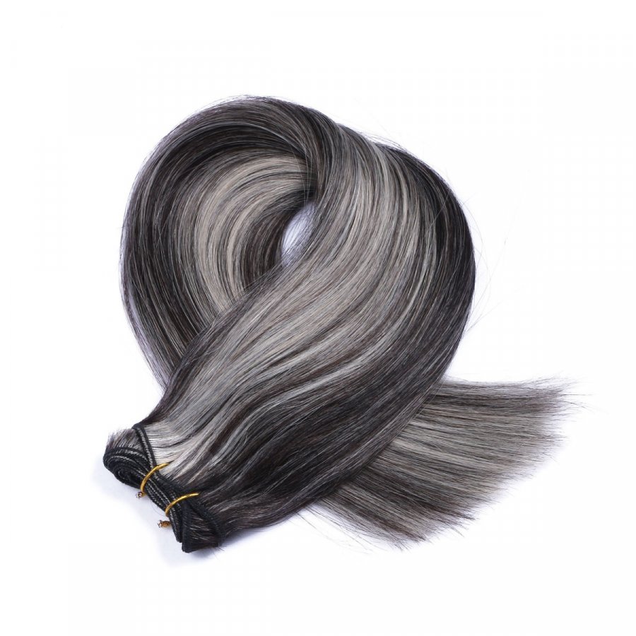 Tressen Extensions #1B/Grey Gesträhnt aus Remy-Echthaar