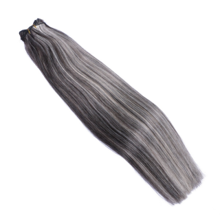 Echthaar Tressen - Weft Extentions - 1b/Grey Gestrhnt 50 cm