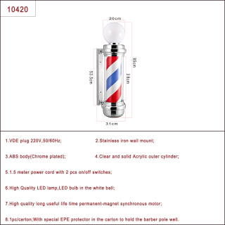 Novon Professional Barber Pole with Light - Red / Blue