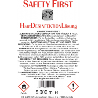 Safety First Haut Desinfektion Lösung 1000ml - antibakteriell Hygiene