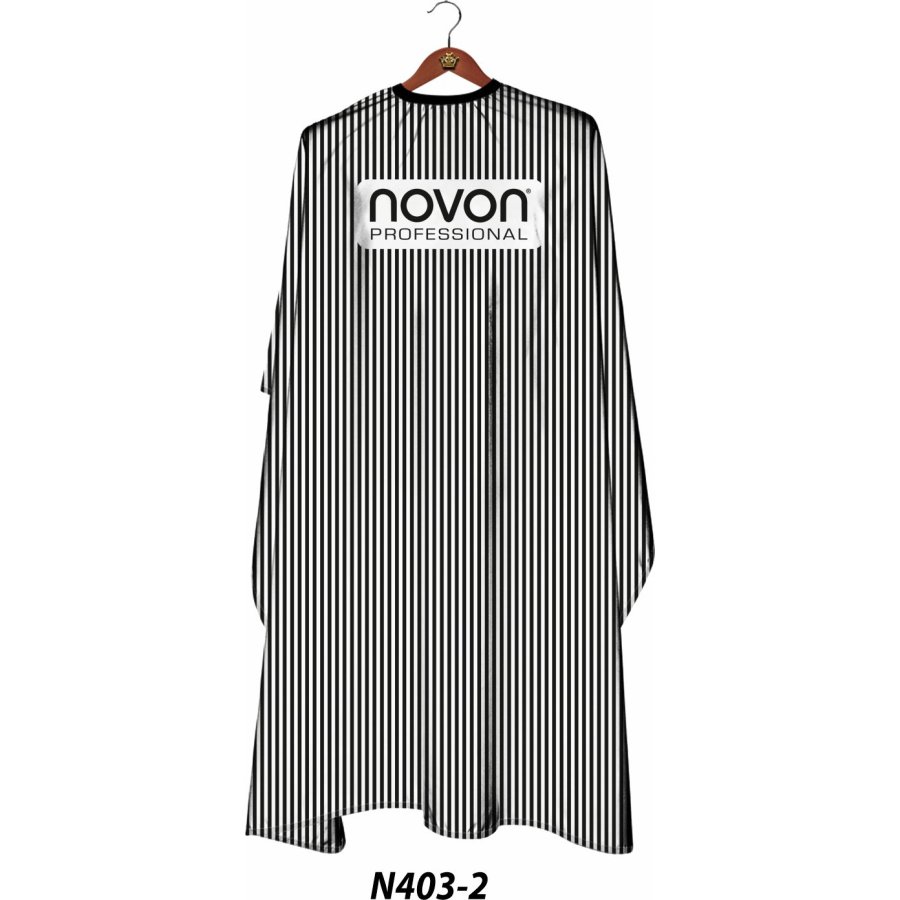 Novon Friseurumhang Weiß/Schwarz schmal gestreift