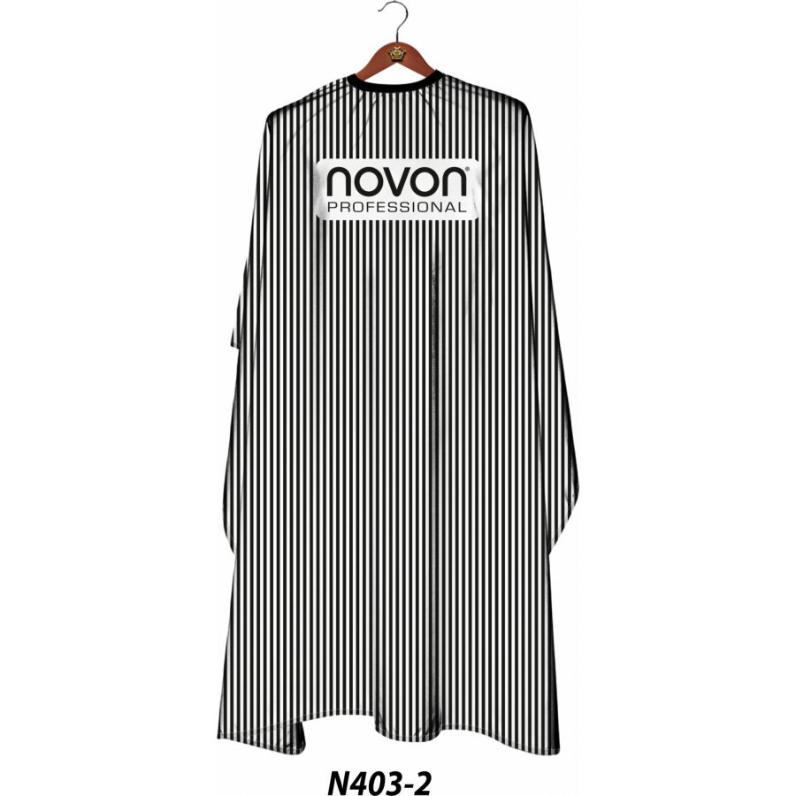 Novon Hairdresser Cape / Umhang - weiß - schwarz gestr