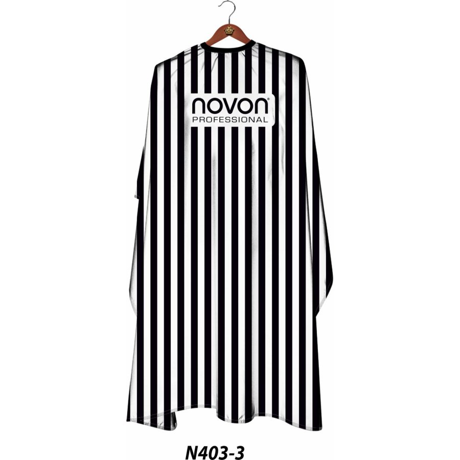 Novon Friseurumhang Weiß/Schwarz breit gestreift