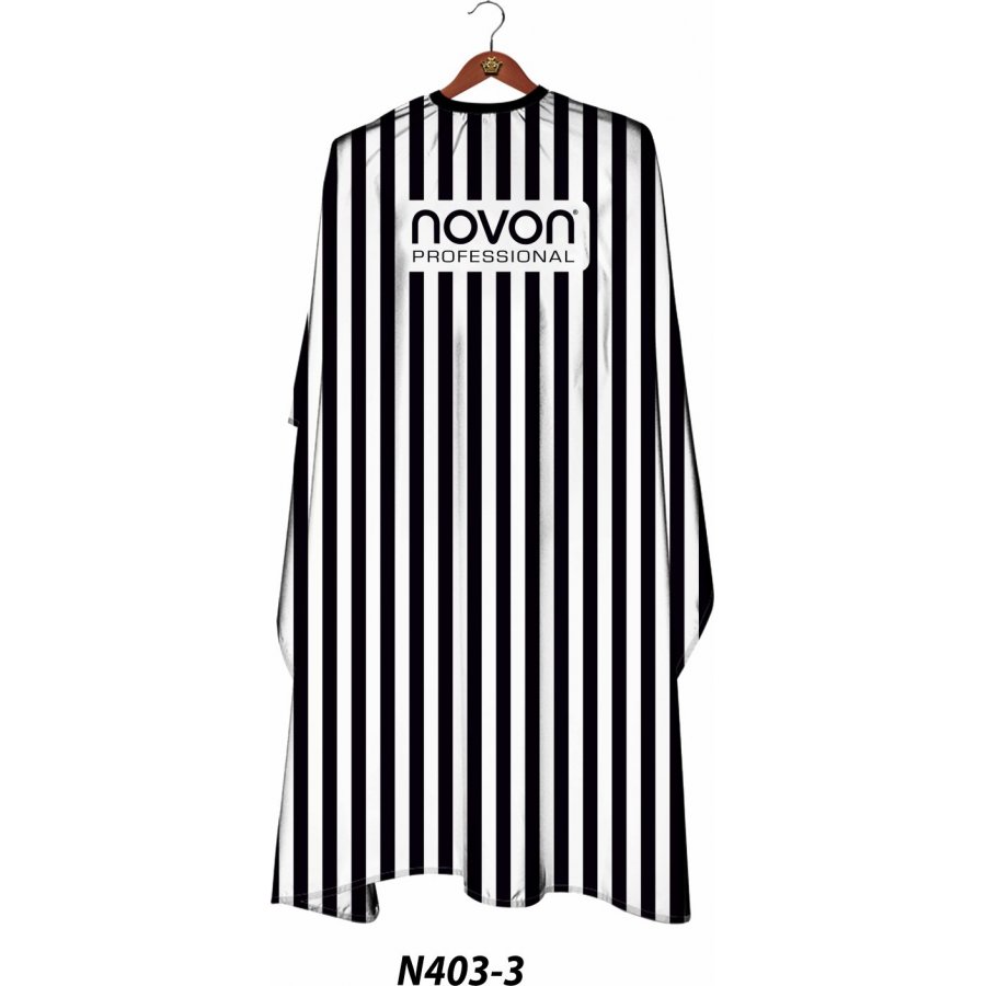 Novon Hairdresser Cape / Umhang - weiß - schwarz gestr