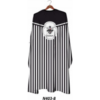 Novon Professional Hairdresser Cape/ Umhang - schwarz - weiß gestreift mit Barberlogo