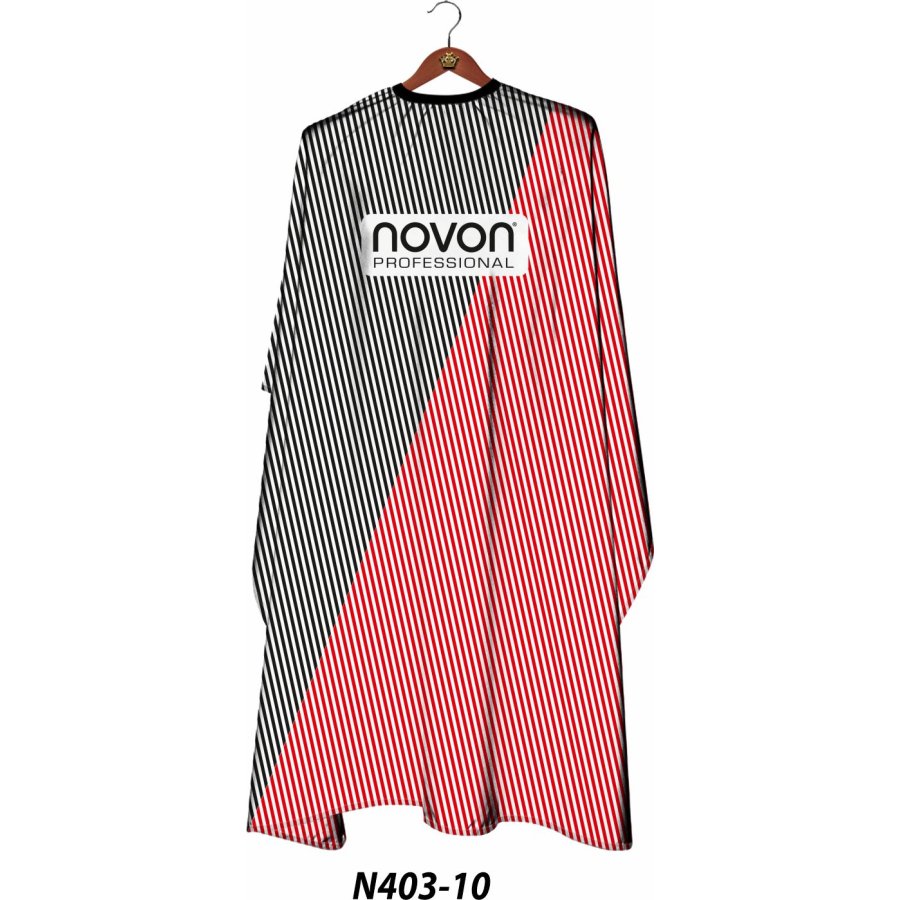 Novon Friseurumhang Schwarz/Rot diagonal zweigeteilt