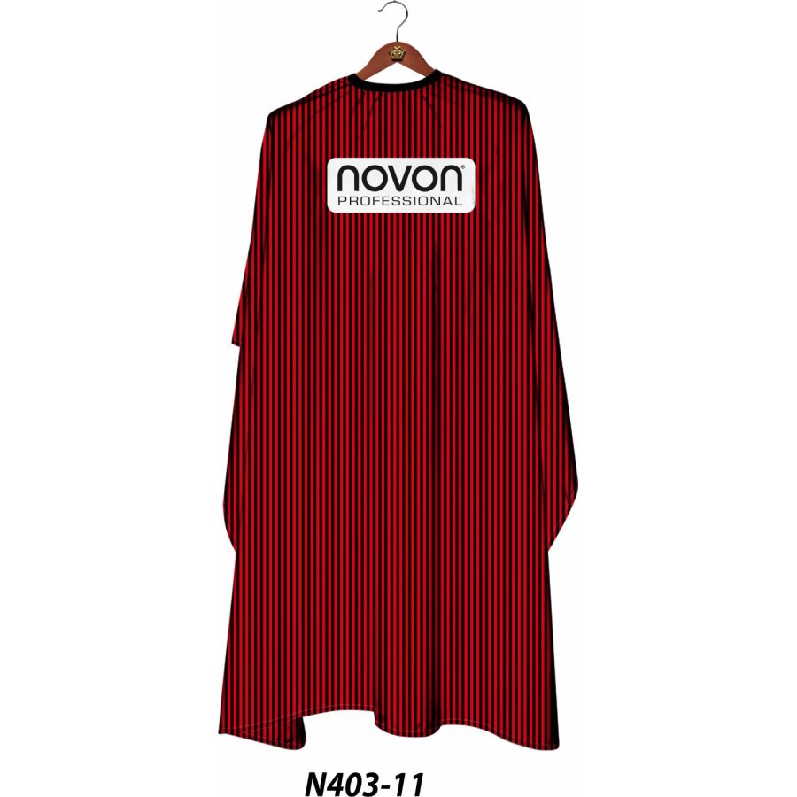 Novon Friseurumhang Rot/Schwarz Nadelstreifen