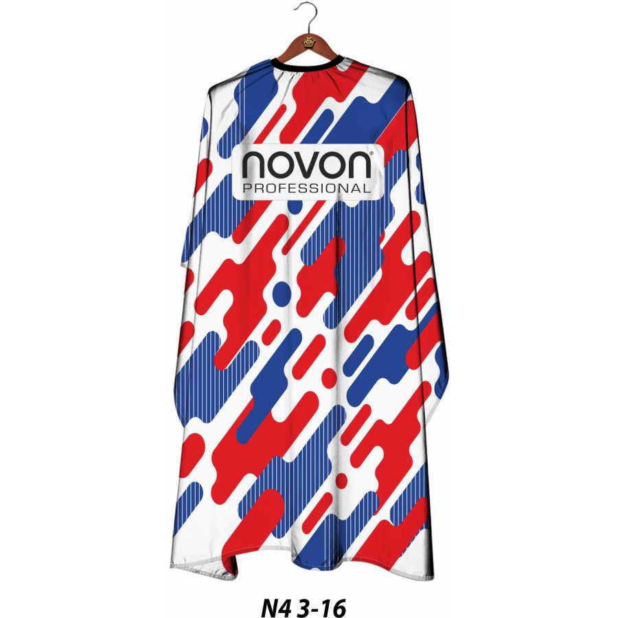 Novon Friseurumhang Weiß/Blau/Rot Grafikmuster