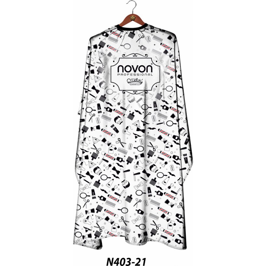 Novon Hairdresser Cape / Umhang - weiß mit Werkzeugmot