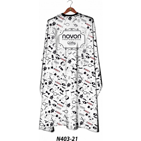 Novon Professional Hairdresser Cape/ Umhang - weiß mit Werkzeugmotiv