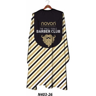 Novon Professional Hairdresser Cape/ Umhang - schwarz - gold - wei gestreift mit Barber Club Logo