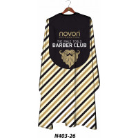 Novon Professional Hairdresser Cape/ Umhang - schwarz - gold - weiß gestreift mit Barber Club Logo