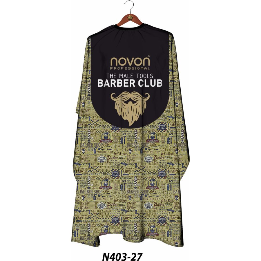 Novon Friseurumhang Barber Club Schriftmuster Gold