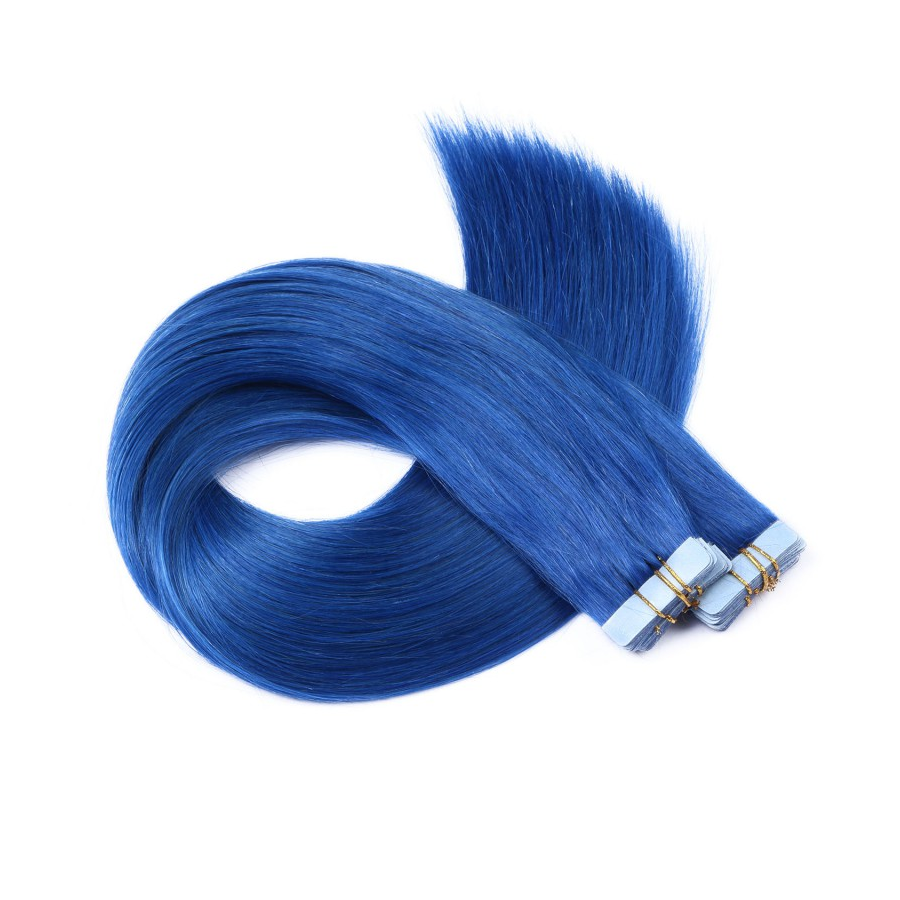 10 x Tape In Blue Hair Extensions 2,5g NOVON EXTENTIONS Fri